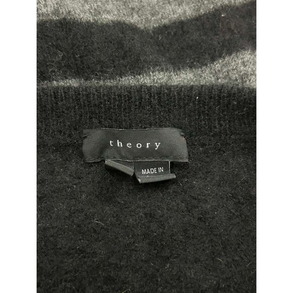 Theory Women's Petite Black Gray Striped 100% Cashmere Crew Neck Sweater - Picture 8 of 10
